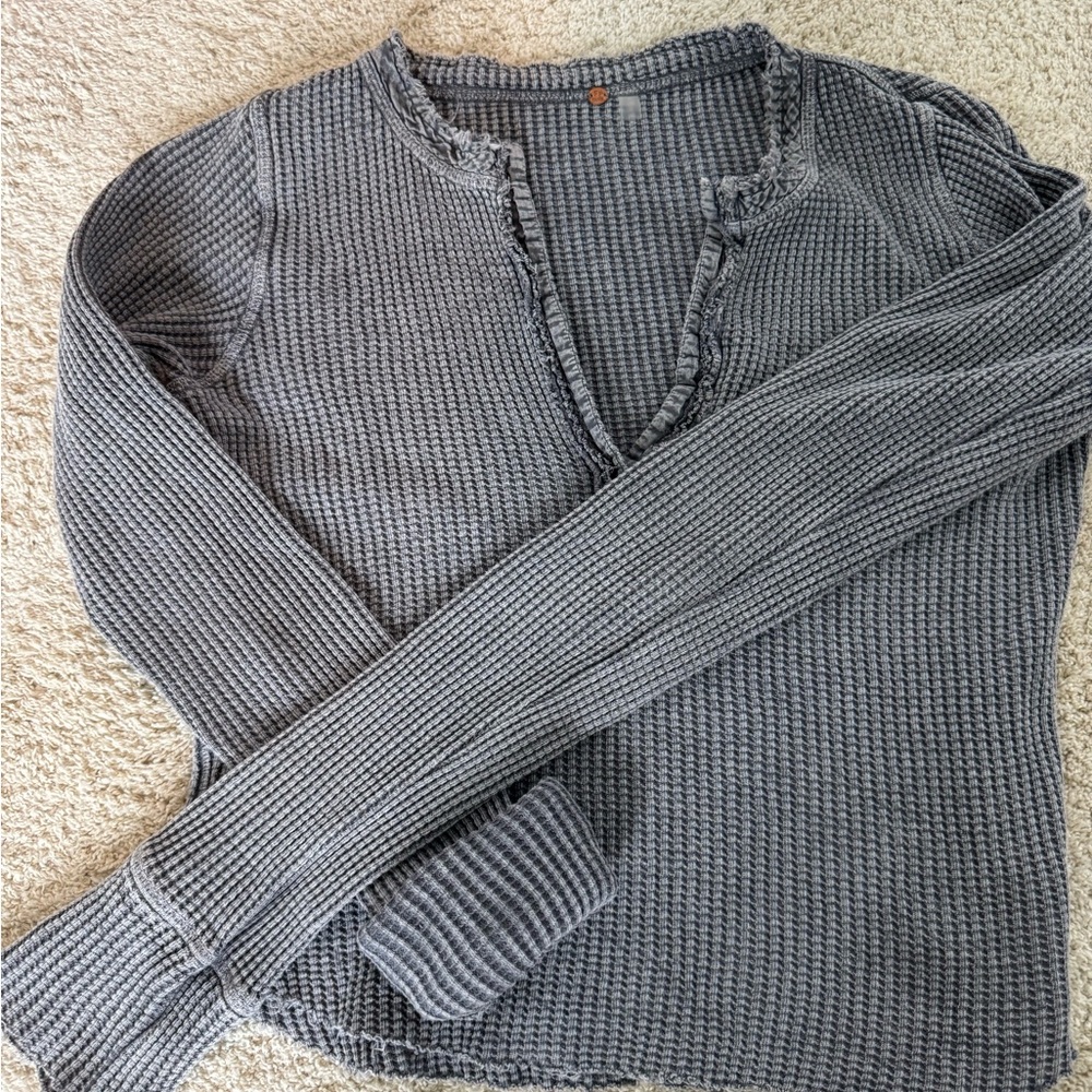 Free People Gray waffle Knit Sweater